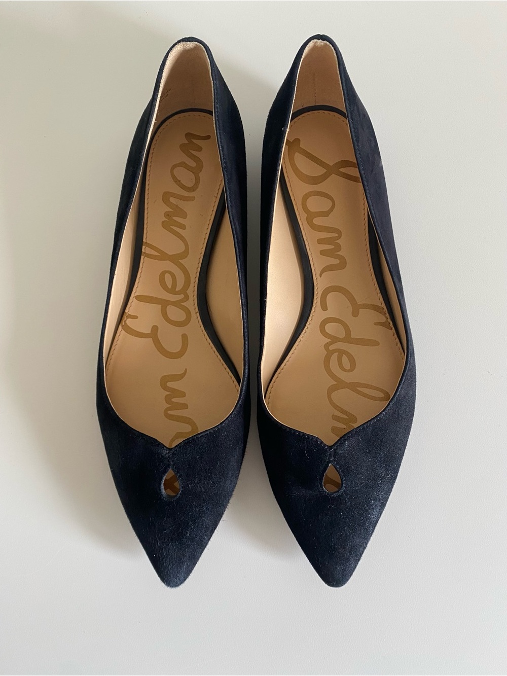 Sam Edelman Black Suede Pointed Toe Flats with Teardrop Cutout